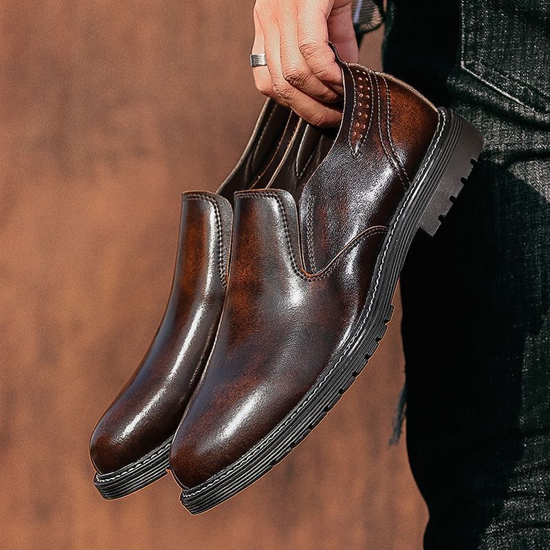 Suitable For All Seasons British Style Italian Handmade Vintage Distressed Low-top Fashion Trendy Men's Casual Leather Shoes_voghion.com