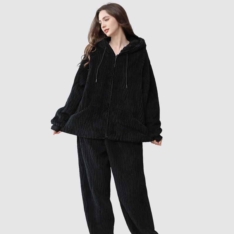 Couple Pajamas Set Shu Cotton Lint Hooded Pajamas Warm Can Be Worn Outside Loungewear Set_voghion.com