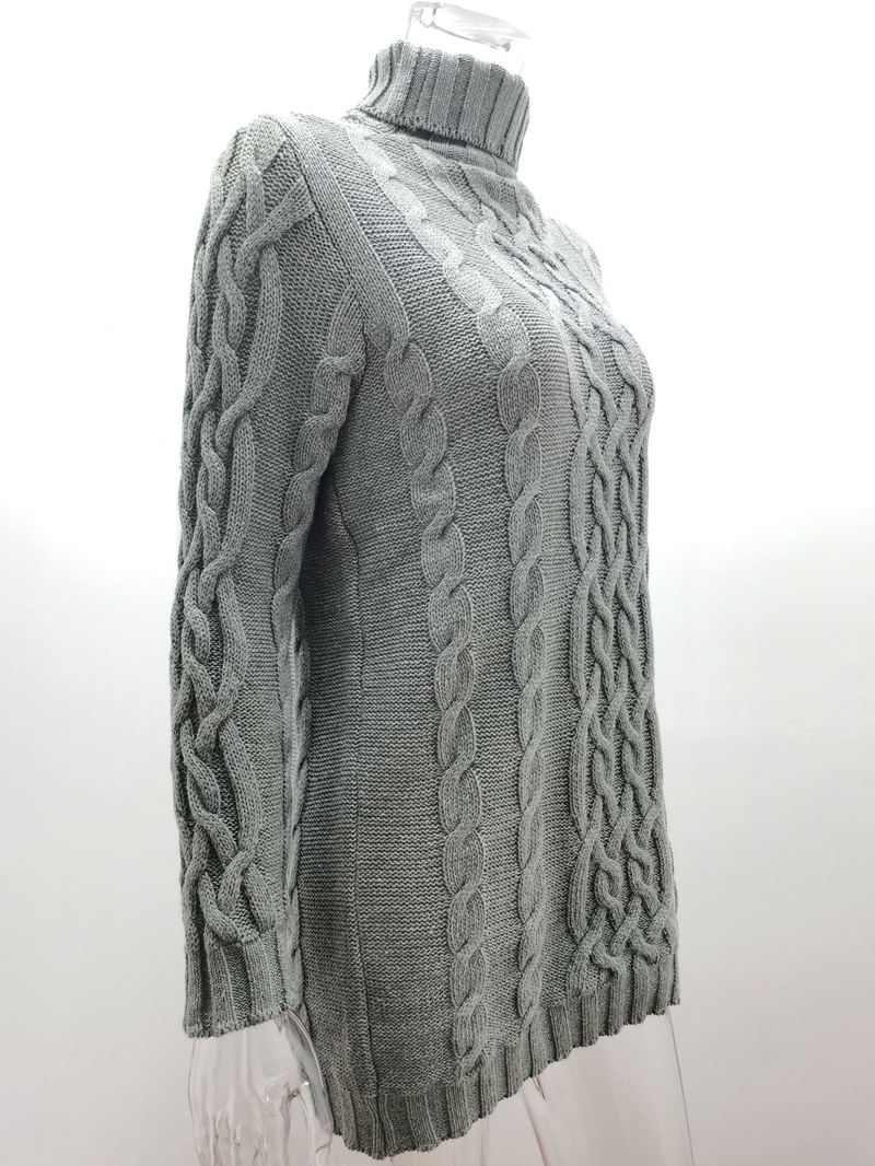 Modisches, lässiges Strickkleid für Damen mit dickem Revers und langen Ärmeln im Retro-Stil mit dicker Linie_voghion.com