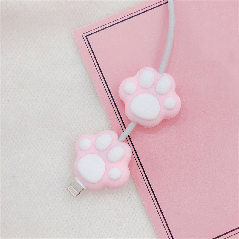 1 pz. Simpatica protezione per cavi a forma di zampe di gatto per iPhone, kawaii, rosa, da scrivania, per cavi USB, organizer per cavi._voghion.com