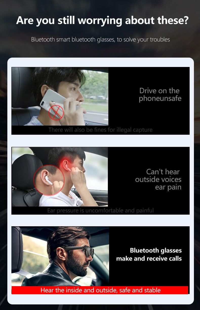 Chytré brýle Chytré brýle Bluetooth Sluneční brýle pro hovory Hudba Cyklistika Venkovní čočky Anti Blue Light_voghion.com