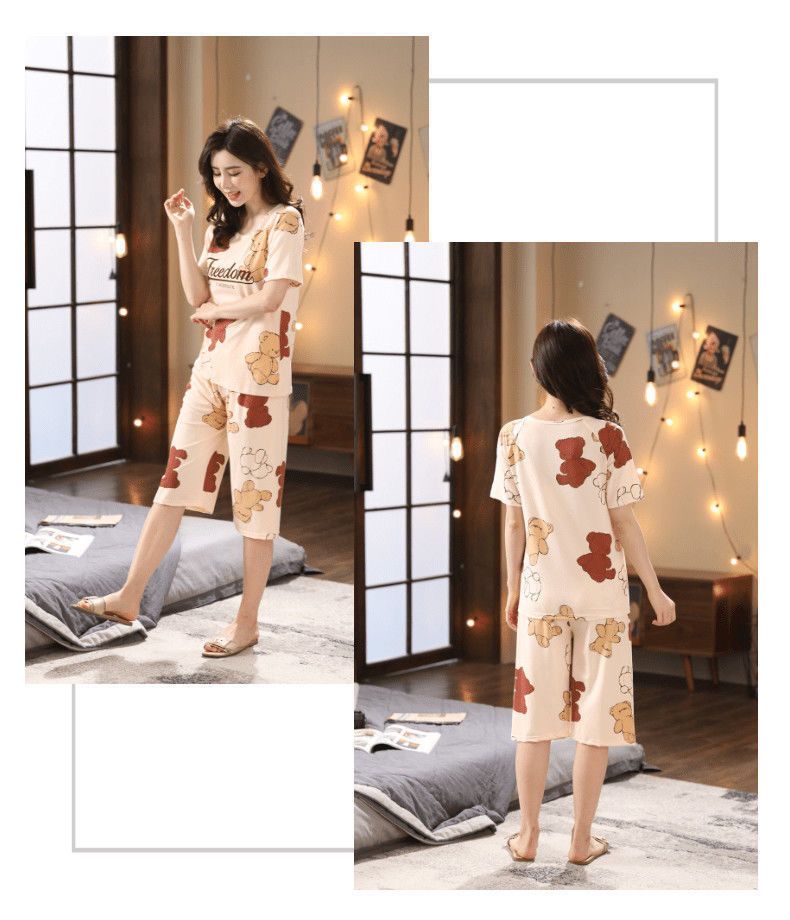 Sieviešu vasaras pidžamas, plus izmēra īsroku kapri bikses, vasaras sieviešu uzvalks, virsdrēbes, korejiešu stila, jaukas, mājas apģērbs, plānas_voghion.com