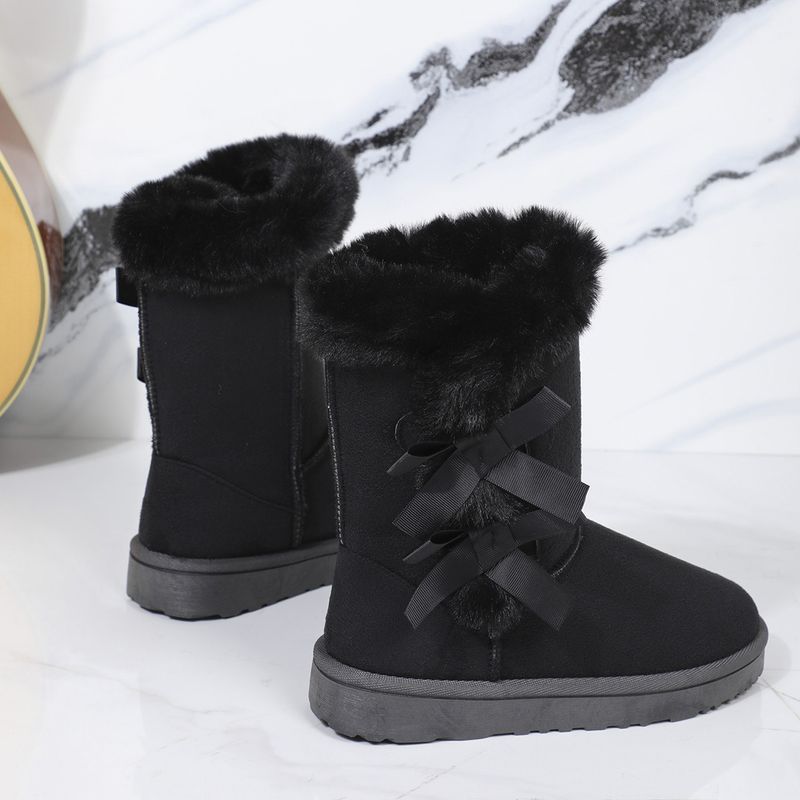 New Length Autumn and Winter Women's Mid Height Boots Bow Shaped Fashionable Plush Snow Boots_voghion.com
