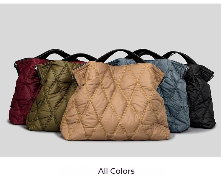 Umhängetasche, einfache, einfarbige, mit Daunen gefüllte Baumwoll-Tragetasche für Herbst und Winter, Damenmode, Diamant-Space-Baumwollhandtasche_voghion.com