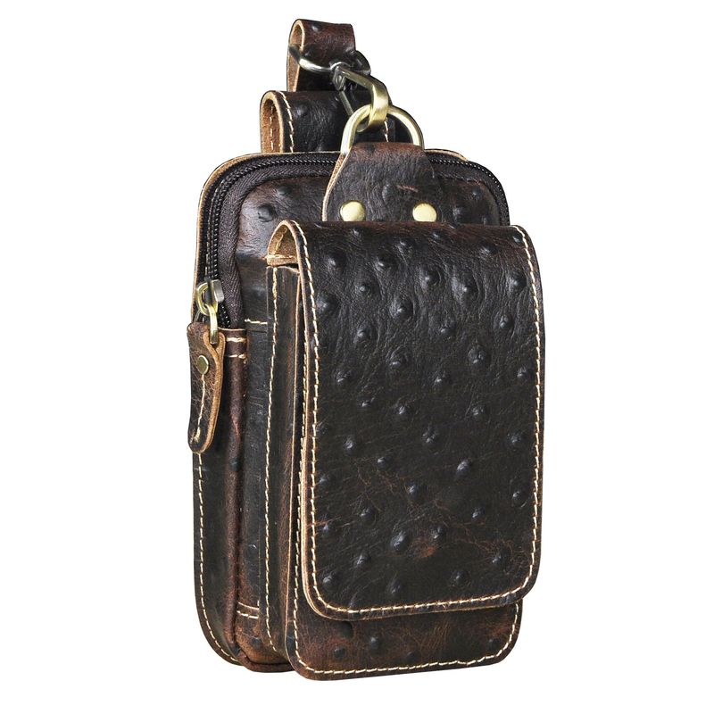 Head layer Crazy Horse Leather Cowhide Men's Trendy Cool Phone Camera Outdoor 6-inch Small Waist Bag with Hook 1609_voghion.com