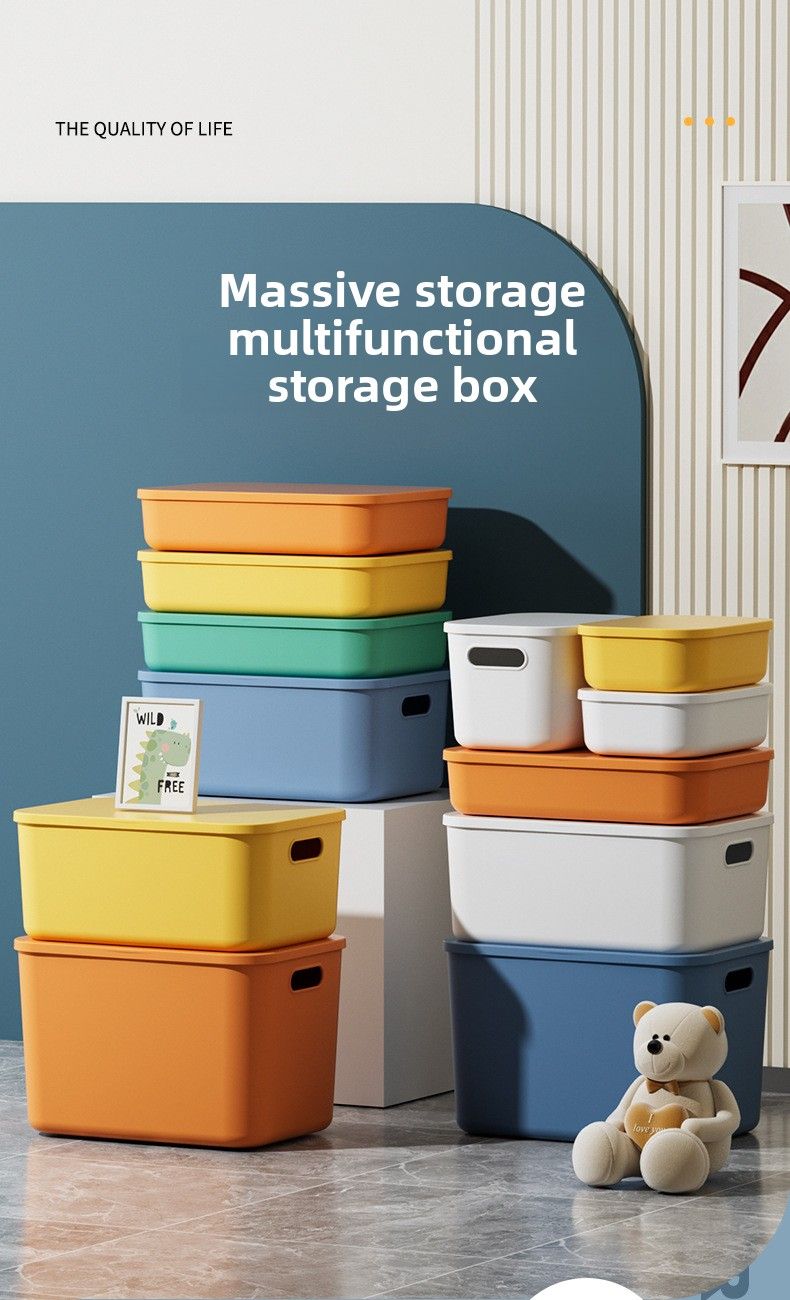 Desktop With Lid Plastic Miscellaneous Snacks Cosmetics Rectangular Basket Storage Organizing Box_voghion.com