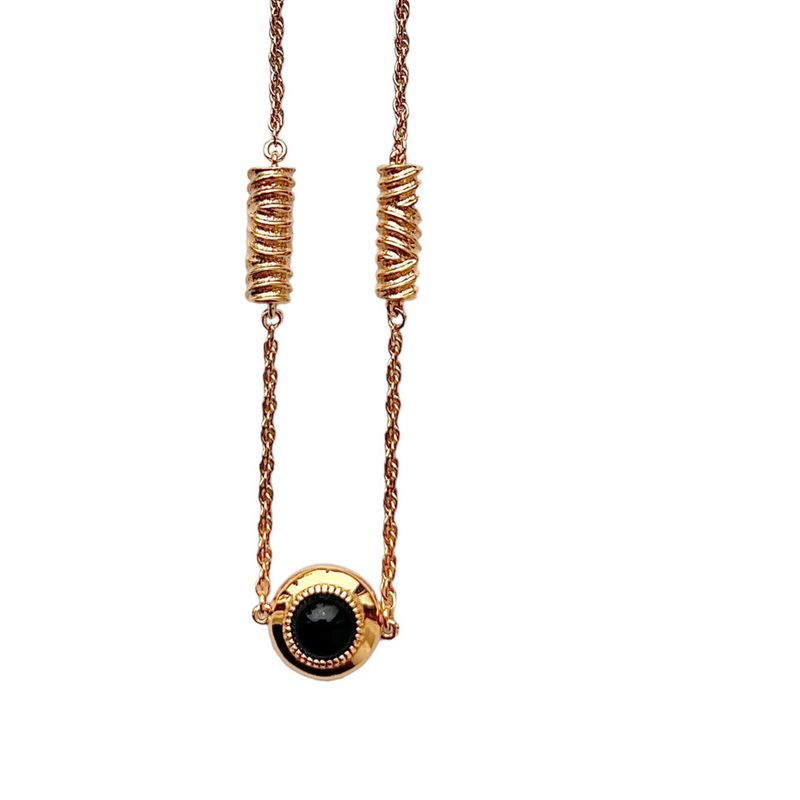 Women's Jewelry Black Onyx And White Shell Rope Knot Twist Pendant Necklace, 18K Gold Plated Geometric Layered Chain, Minimalist Fashion Statement_voghion.com