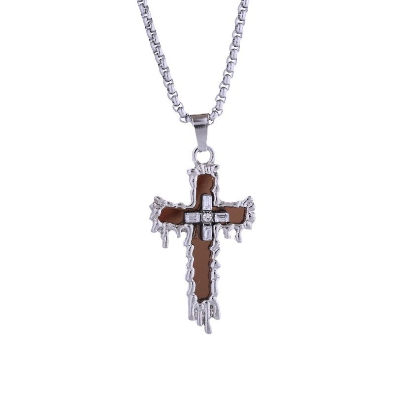 Popular Hip Hop Necklace Jewelry Street Cross Pendant Necklace Male Personality Bouncing Alloy Pendant Sweater Chain_voghion.com