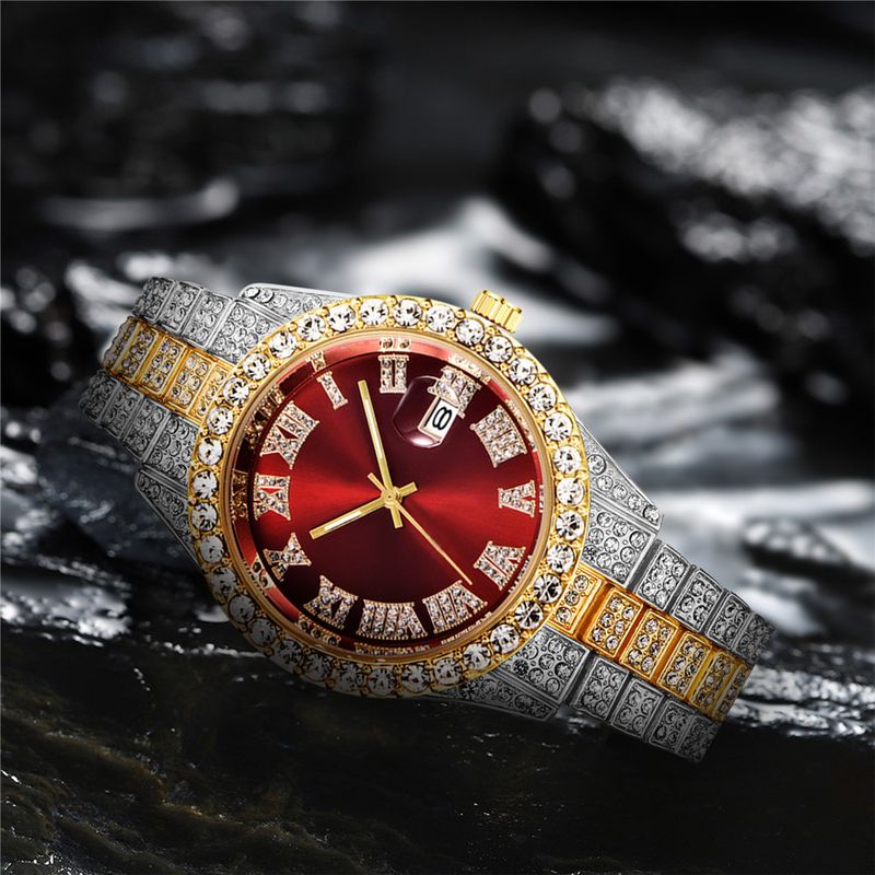 Heren stalen band quartz horloge hiphop business stalen band kalender heren volledig diamanten horloge_voghion.com