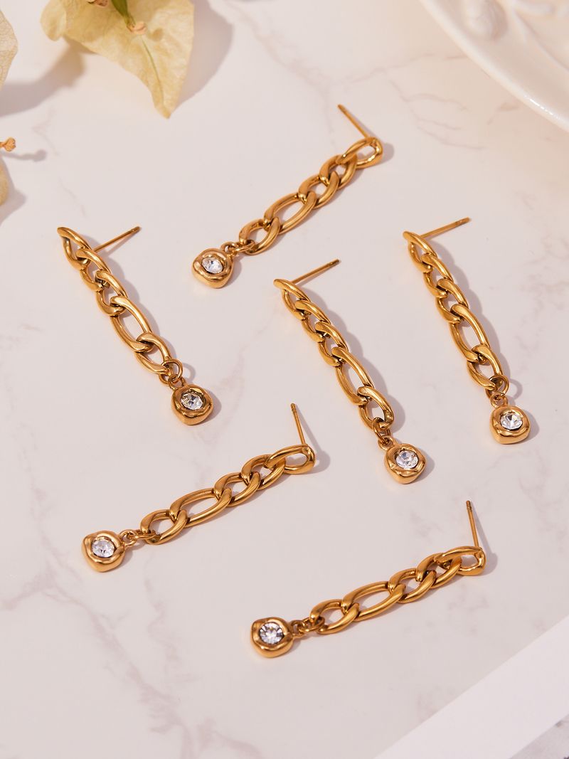 Square Sugar Exaggerated Personality Cold Wind Earrings Stainless Steel Chain Round Zircon Earrings Female_voghion.com