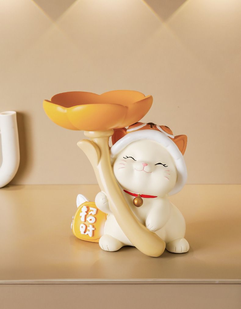 Creative Lucky Cat Tray Ornament Entryway Key Storage Display Shoe Cabinet Resin Home Decoration_voghion.com