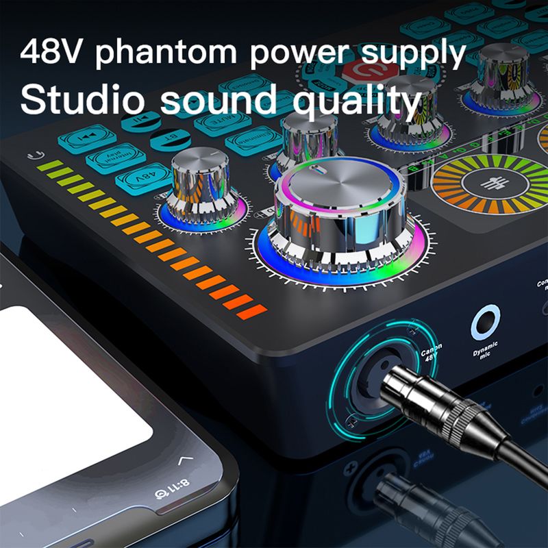 Mixer audio professionale Podcast Studio Q7 per la registrazione di streaming live, kit scheda audio per telefono e PC_voghion.com