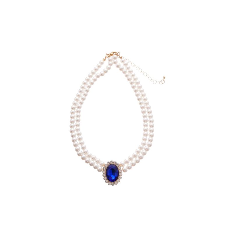 Inlaid Diamond Pearl Oval Pendant Necklace Set Fashion Choker Collarbone Chain Light Luxury High-end Sense Jewelry_voghion.com