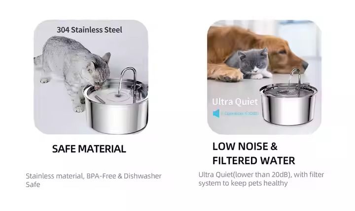 Pet Automatic Feeder Stainless Steel Pet Cat Drinking Fountain Automatic Circulation Filter Silent Pet Water Feeder 2.2L Dog Drinking Fountain_voghion.com