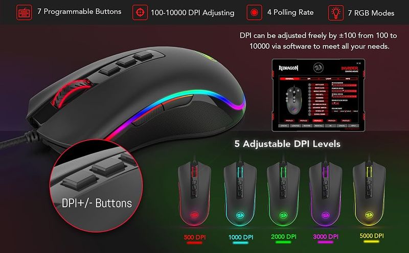 Souris de jeu filaire Redragon M711 pour PC, 7 boutons programmables, personnalisable, RVB, 10 000 DPI, ergonomique_voghion.com