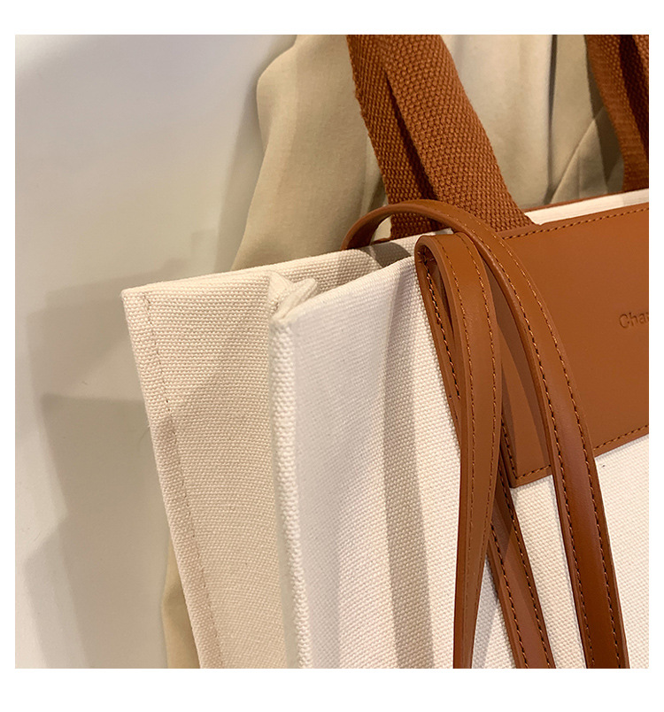 Borse tote da donna, semplici borse tote da donna con colori di tela a contrasto e tracolla singola di grande capacità._voghion.com