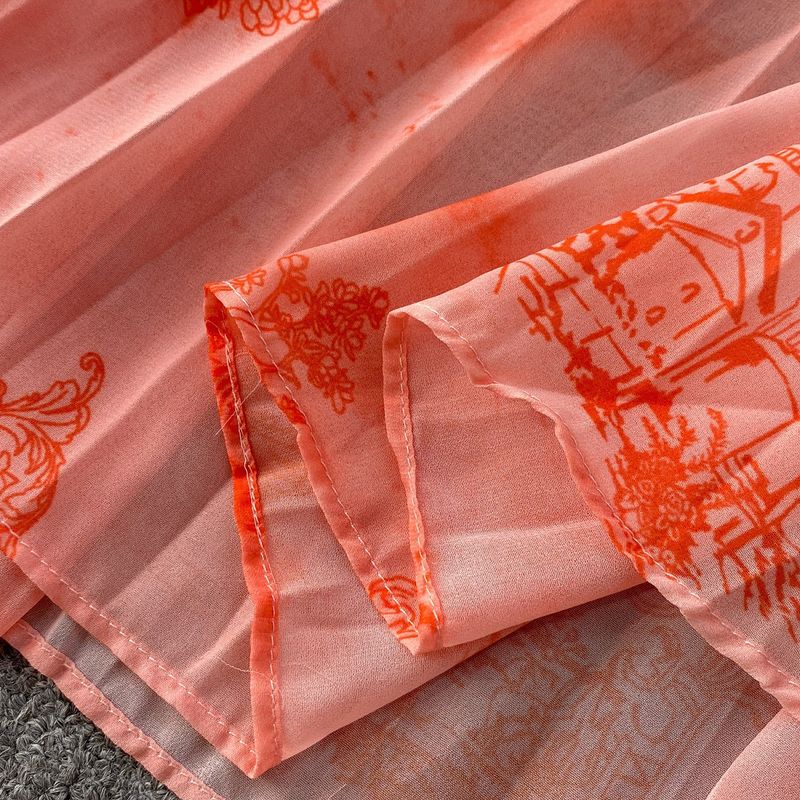 Damenbekleidung Bedrucktes Temperament Stehkragen Laternenärmelhemd Damen Sommer Taillenformendes Oberteil Rock Zweiteiliges Set_voghion.com