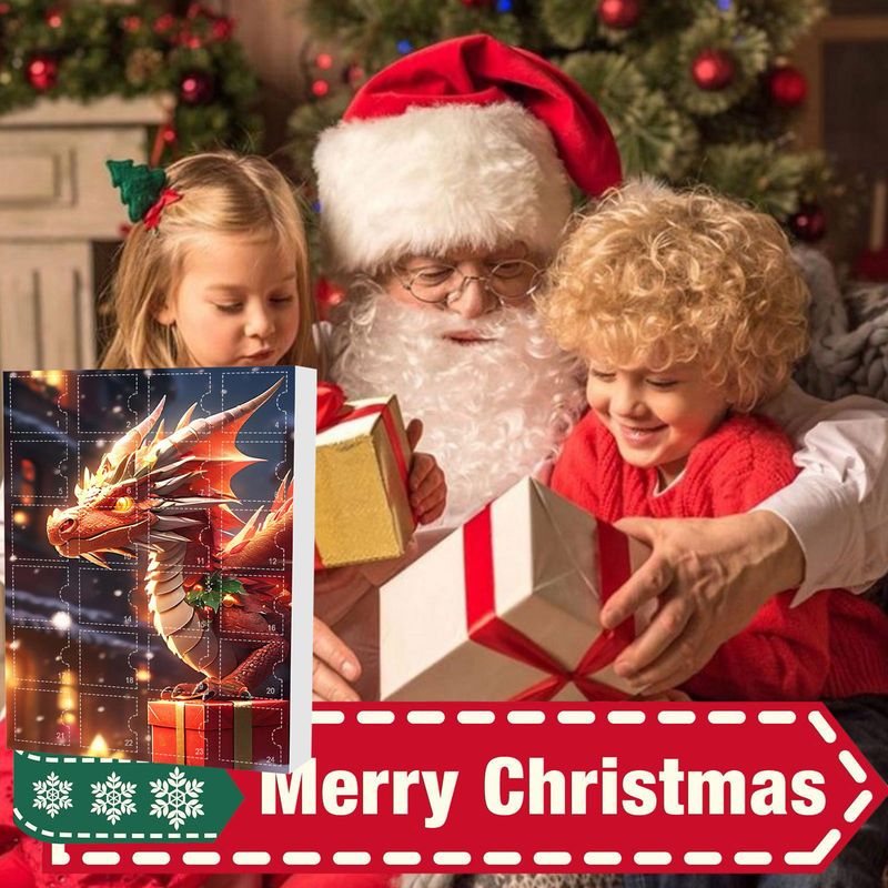 Weihnachts-Überraschungsbox mit 24 niedlichen Drachenbaby-Acryl-Ornamenten für festliche Dekoration_voghion.com