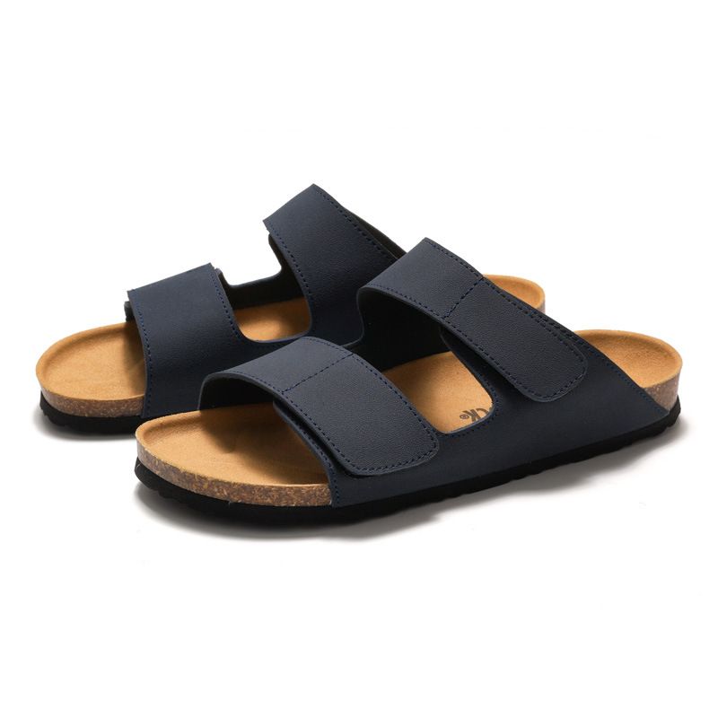 STOCK Cork Slippers Trendy Student One-Strap Double Strap Men's Beach Shoes Nubuck Leather_voghion.com