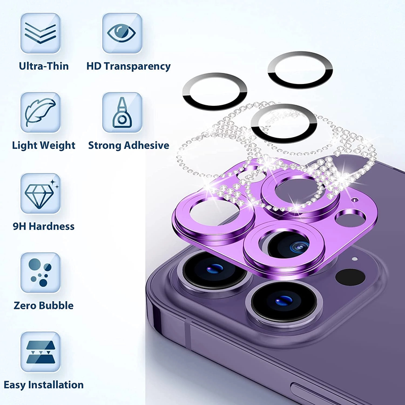 Bling Metall Glitzer Diamant Kamera Objektivschutz für iPhone 14 13 12 11 Pro Max Plus 13 12 Mini 14 Pro Glas Displayschutz_voghion.com