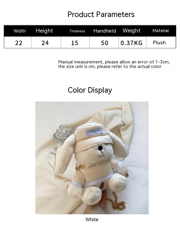 Simpatica borsa per bambole in peluche con orecchie di coniglio per donna 2024 Borsa a tracolla con catena in peluche versatile autunno/inverno in peluche di nuova tendenza_voghion.com