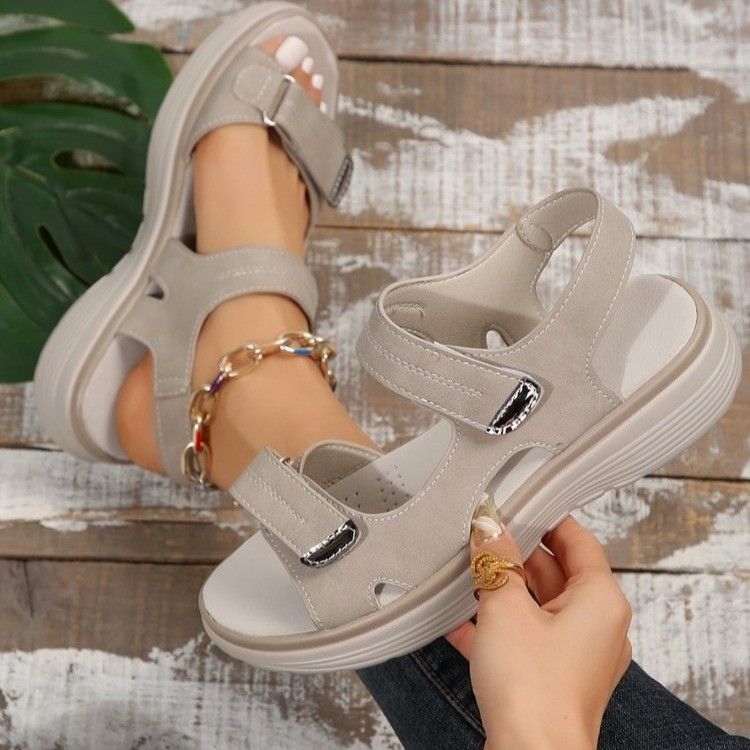 Sandali con bocca di pesce comodi, stile sportivo, larghi e casual, da donna, modello 2025, con chiusura a velcro_voghion.com