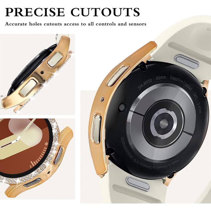 „Samsung Galaxy Watch 4 5 6 7 40mm 44mm“ dėklas, plastikinis, kietas, blizgus, deimantais inkrustuotas dėklas, be stiklo._voghion.com