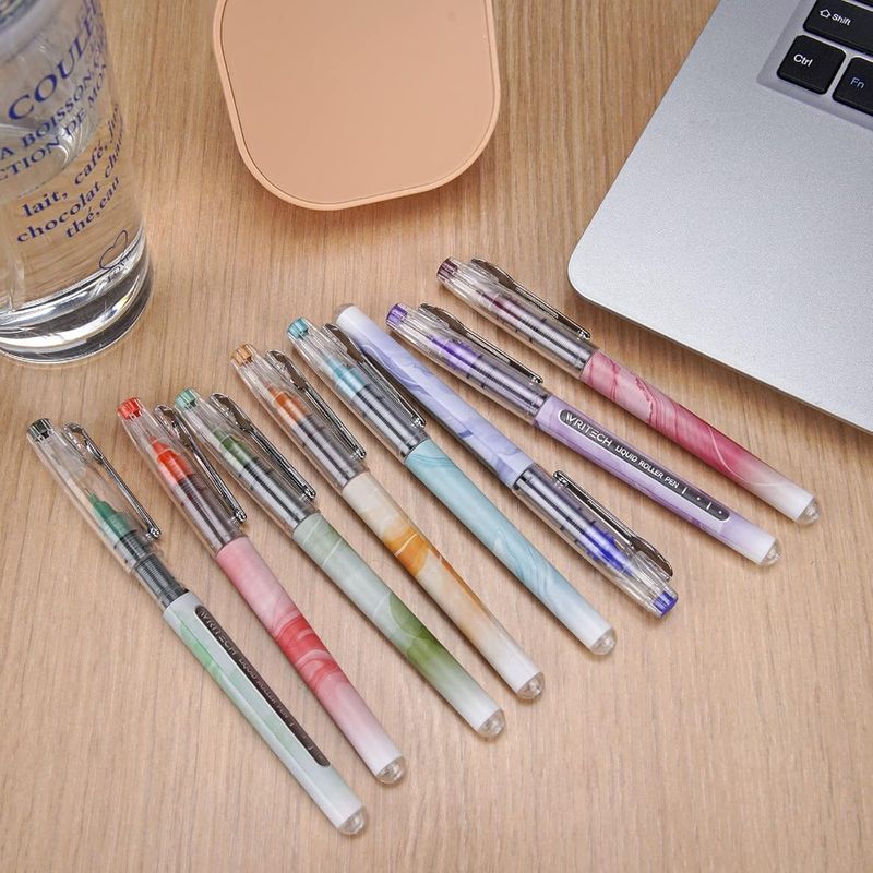 Liquid Ink Rollerball Pens: Multi Colored 0.5mm Extra Fine Point Tip Rolling Roller Ball Pen 8ct Assorted Colors For Journaling_voghion.com