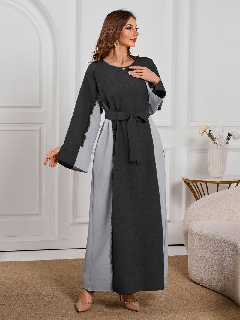 Elegante abito lungo musulmano bicolore, stile alla moda_voghion.com