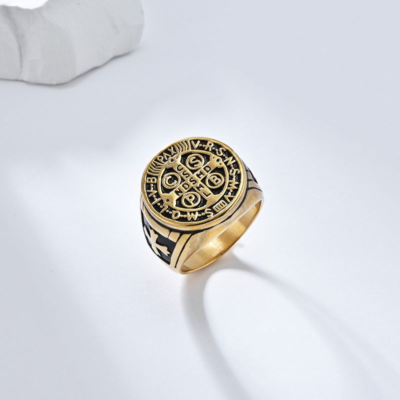 Anello da uomo in stile retrò con croce esorcista in acciaio inossidabile, personalità punk, gioielli da mano da uomo_voghion.com