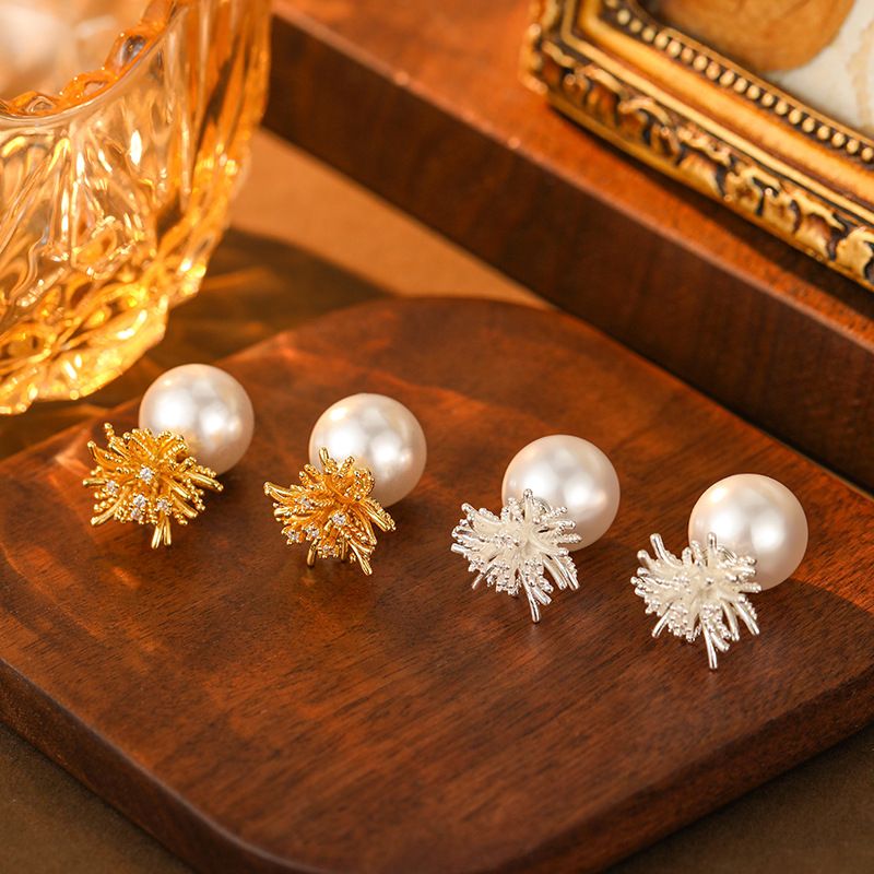 Nuovo stile, orecchini con perle a forma di fuochi d'artificio anteriori e posteriori per donna, design unico e alla moda, indossabili in entrambi i modi_voghion.com