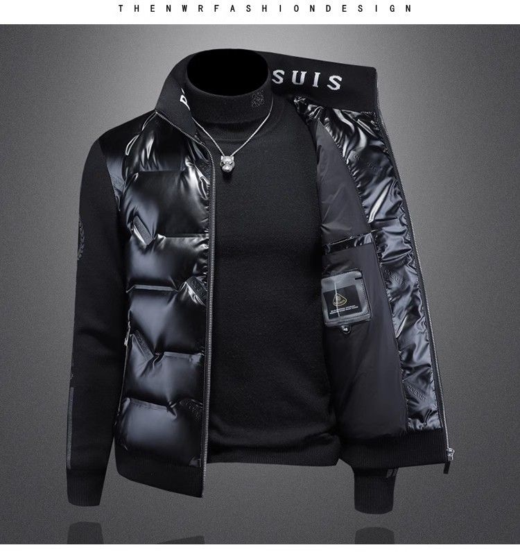 Herrenbekleidung Herren-Winterpufferjacke mit Stehkragen, kurzer silberner reflektierender Mantel für Jugendliche und Erwachsene, leichte warme Oberbekleidung_voghion.com