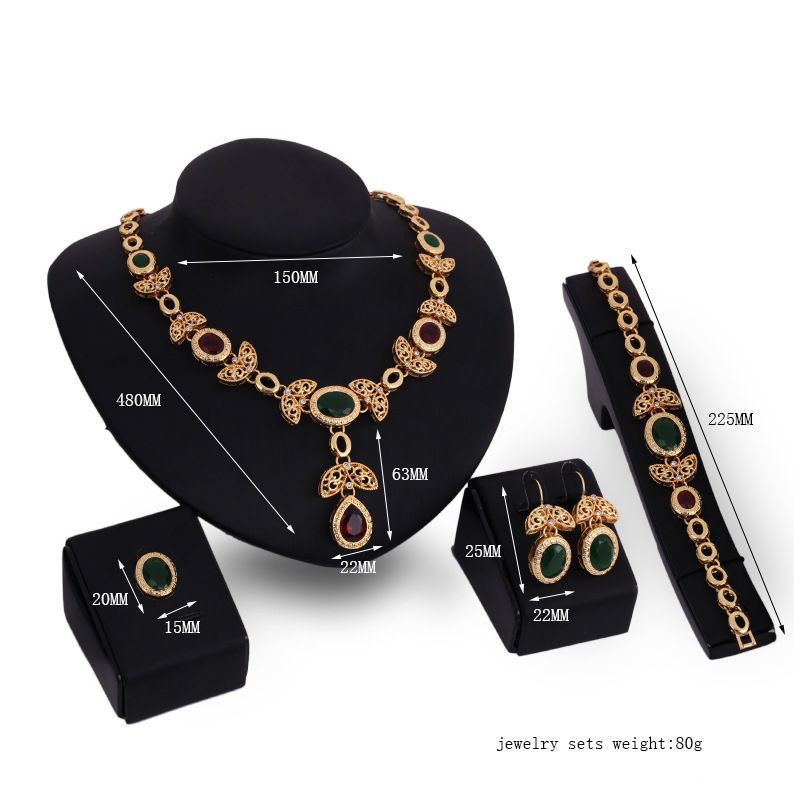 Faarweg Bijouset, Halskette, Ouerréng, Réng, Armbänner, Legierungsset mat véier Deeler_voghion.com