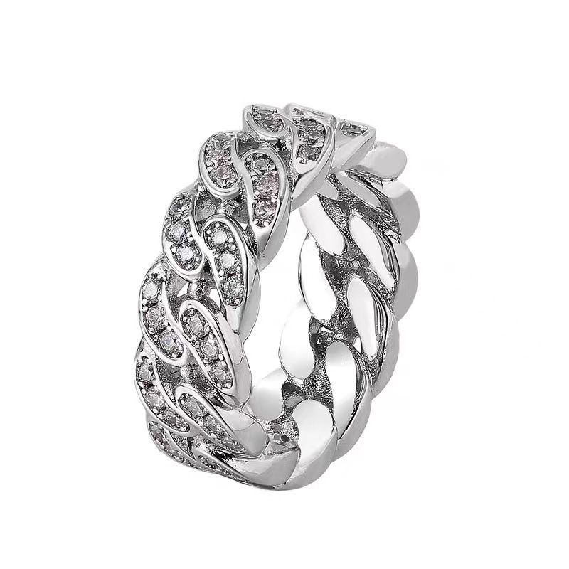 Anello a dito chiuso con diamanti, stile hip-hop, minimalista, alla moda, con catena cubana intarsiata, per uomo e donna._voghion.com