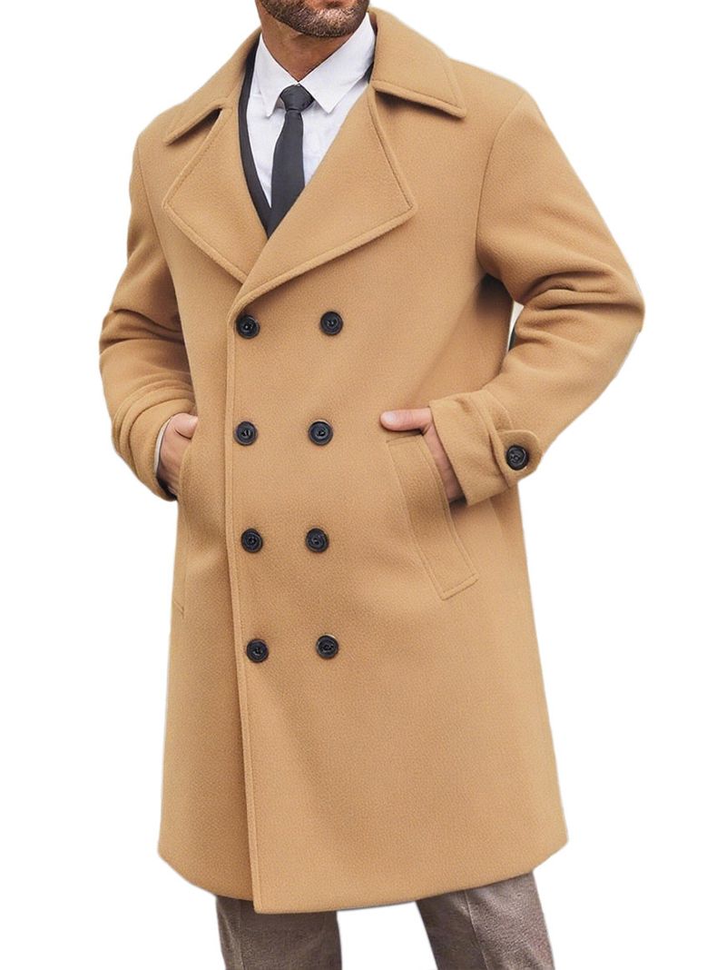 Autumn Winter New Men's Trench Coat Jacket Double-Breasted Mid-Length Woolen Overcoat_voghion.com