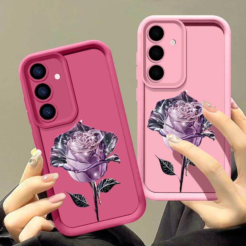 Purple Rose Print Case For Samsung Galaxy S25 S22 S23 Ultra S24 FE A56 A55 A16 A53 A15 A35 A26 A25 A54 5G Soft TPU Phone Cover_voghion.com