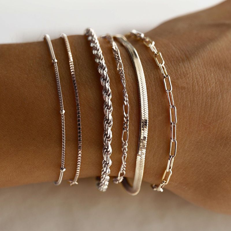 Metal 5 Piece Set Simple Multi Layer Chain Bracelet_voghion.com