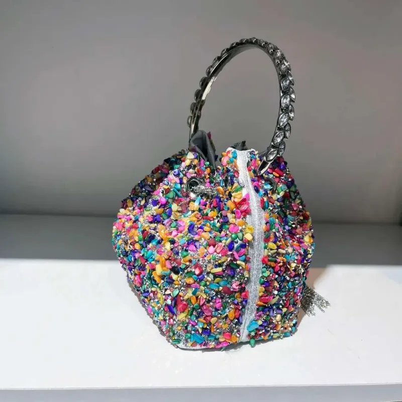 2025 Borse da sera con manici e strass, borsetta a tracolla firmata, pochette in cristallo lucido, borsa a secchiello_voghion.com