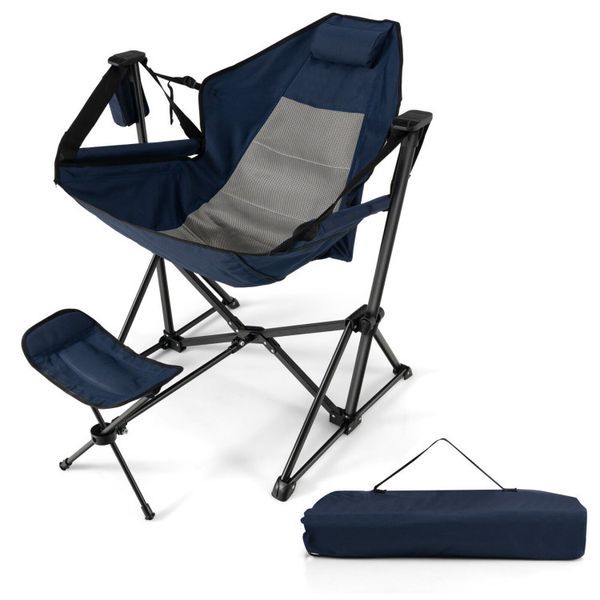 Hammock Camping Chair With Retractable Footrest And Carrying Bag_voghion.com
