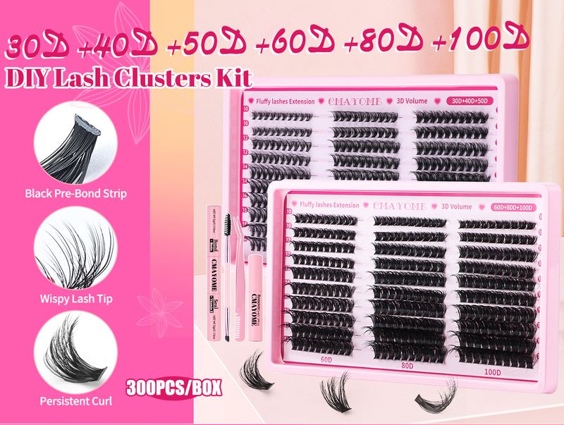 False Eyelashes Thick False Eyelashes 300 Cluster Single Cluster Hair 10-18mm With Glue Suit In Stock_voghion.com