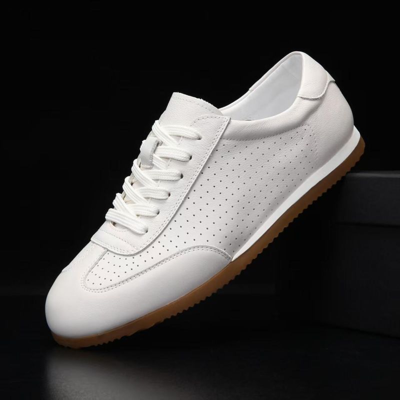 2025 Sommer Weiß Echtes Leder Atmungsaktive Sneakers High-End Luxus Casual Neue Vielseitige Herrenschuhe_voghion.com