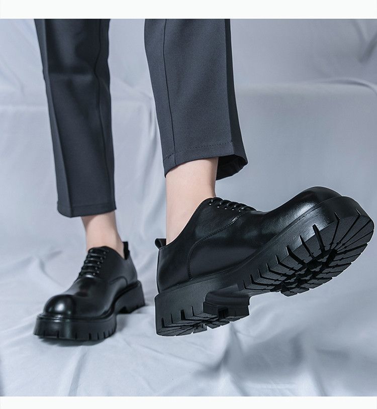 Big Head Leder Ins Fashion Dicke Sohle Herren Höhe zunehmende K-Stil Trendy Casual British Style Derby Arbeitsschuhe_voghion.com