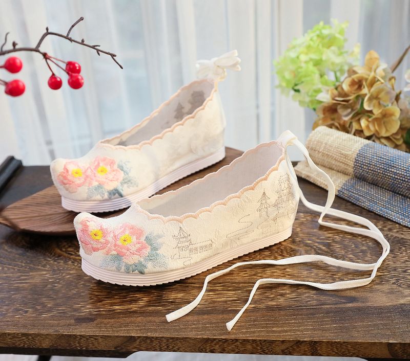 Schleife im Hanfu-Stil für Damen, bestickte, erhöhte Zehenpartie, antike Kostüm-Stoffschuhe, Studenten_voghion.com