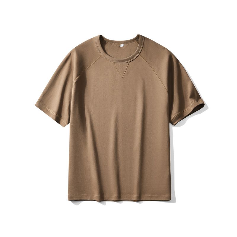 2025d Dengjue New Live Twill, T-shirt da uomo a maniche corte, in cotone bifacciale, color cachi, raglan_voghion.com