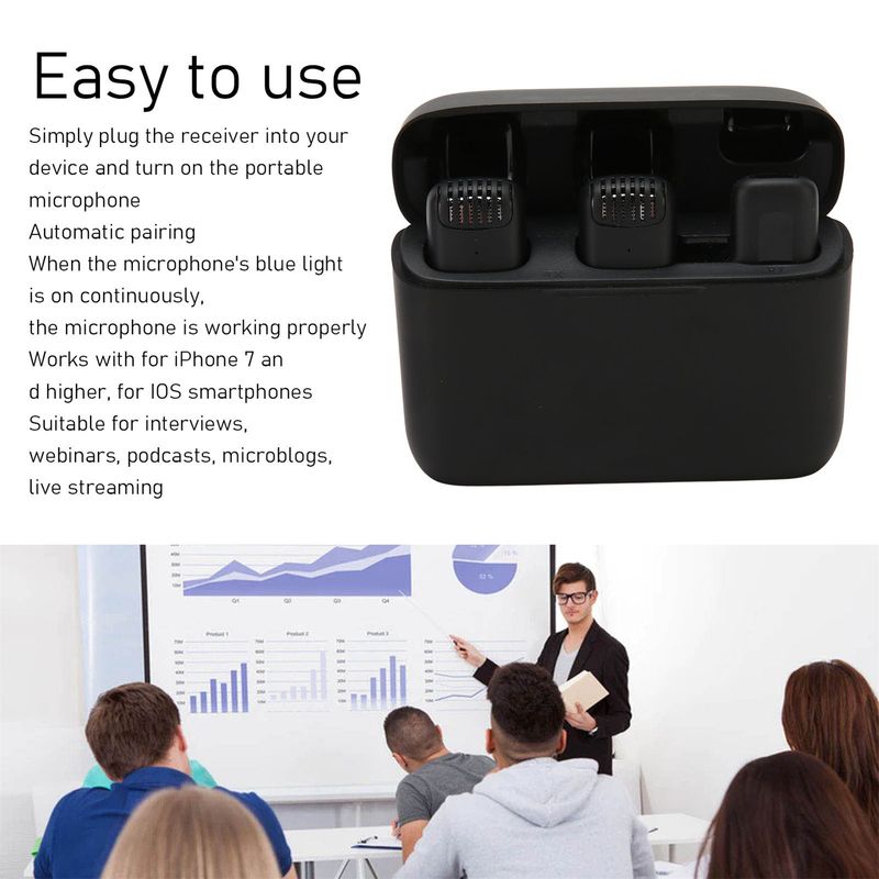 Microphone cravate sans fil, microphone numérique portable avec câble de charge_voghion.com