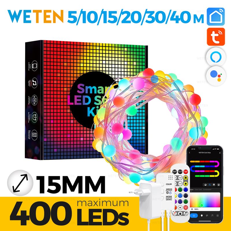 Fita de LED Tuya Wifi RGBIC à prova d'água RGB Lâmpada de decoração ambiente Sincronização musical Aplicativo Smart Life Funciona com Alexa Google Home_voghion.com