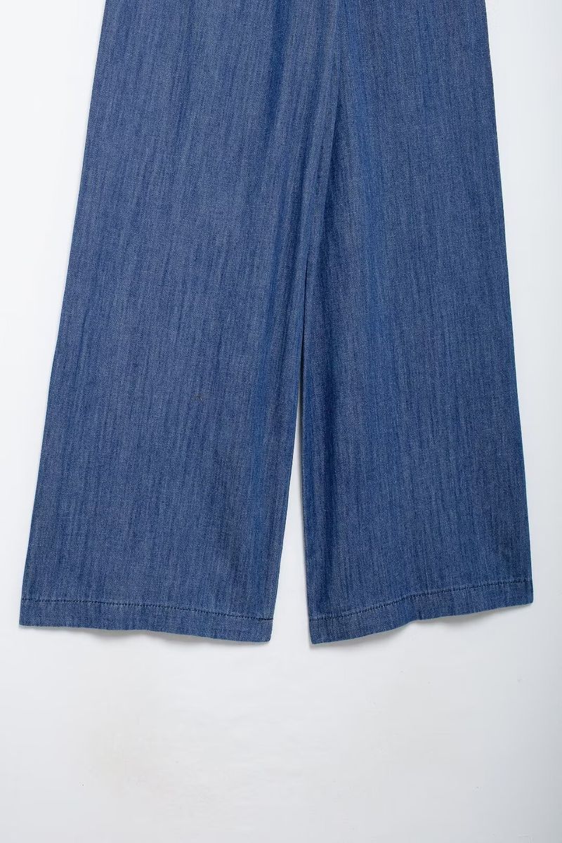 Women's Denim Shirt & Wide Leg Pants Set - Casual Office Wear, Comfortable Stretch Fabric, Adjustable Waist Tie, Autumn Fashion_voghion.com