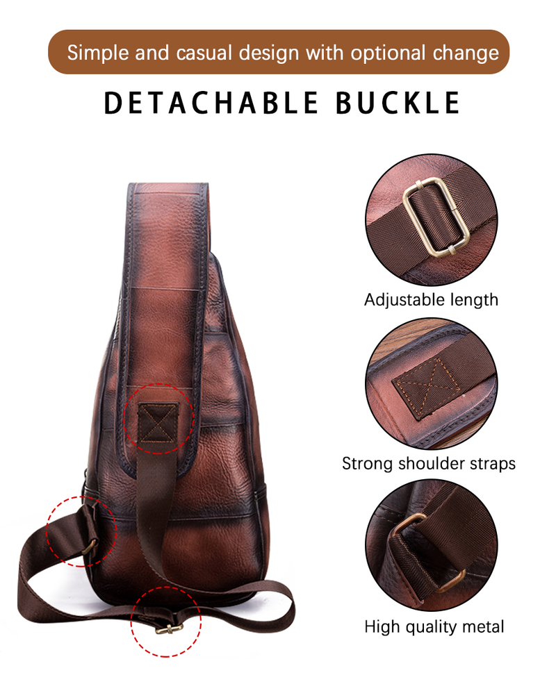 Hommes Original Crazy horse cuir décontracté Triangle bandoulière poitrine sac à bandoulière Design voyage une épaule sac sac à dos mâle_voghion.com