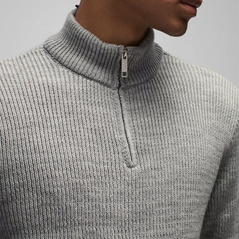 Elegante maglione da uomo con mezza zip - Comodo pullover invernale con collo alto, tessuto elasticizzato e traspirante per abbigliamento casual (grigio)_voghion.com