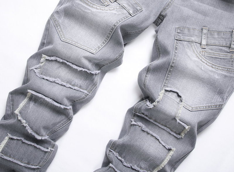 Heren Slim Fit Stretch Jeans - Trendy Grijze Denim Broek met Elastisch Comfort, Mid-Rise Casual Broek_voghion.com